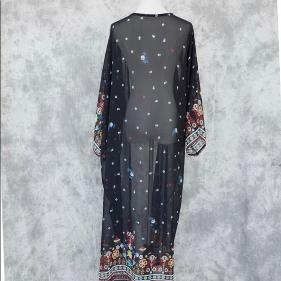 New Goldweave Goddess Kimono Duster Black Floral ••• main image 0